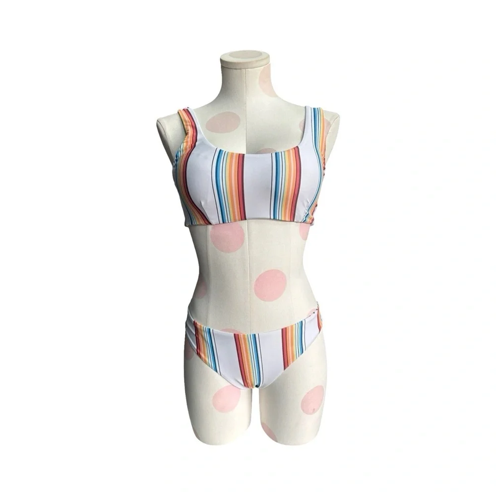 SweatyRocks Swimwear Set Solid Scoop Neck High Waisted Bikini Swimsuits